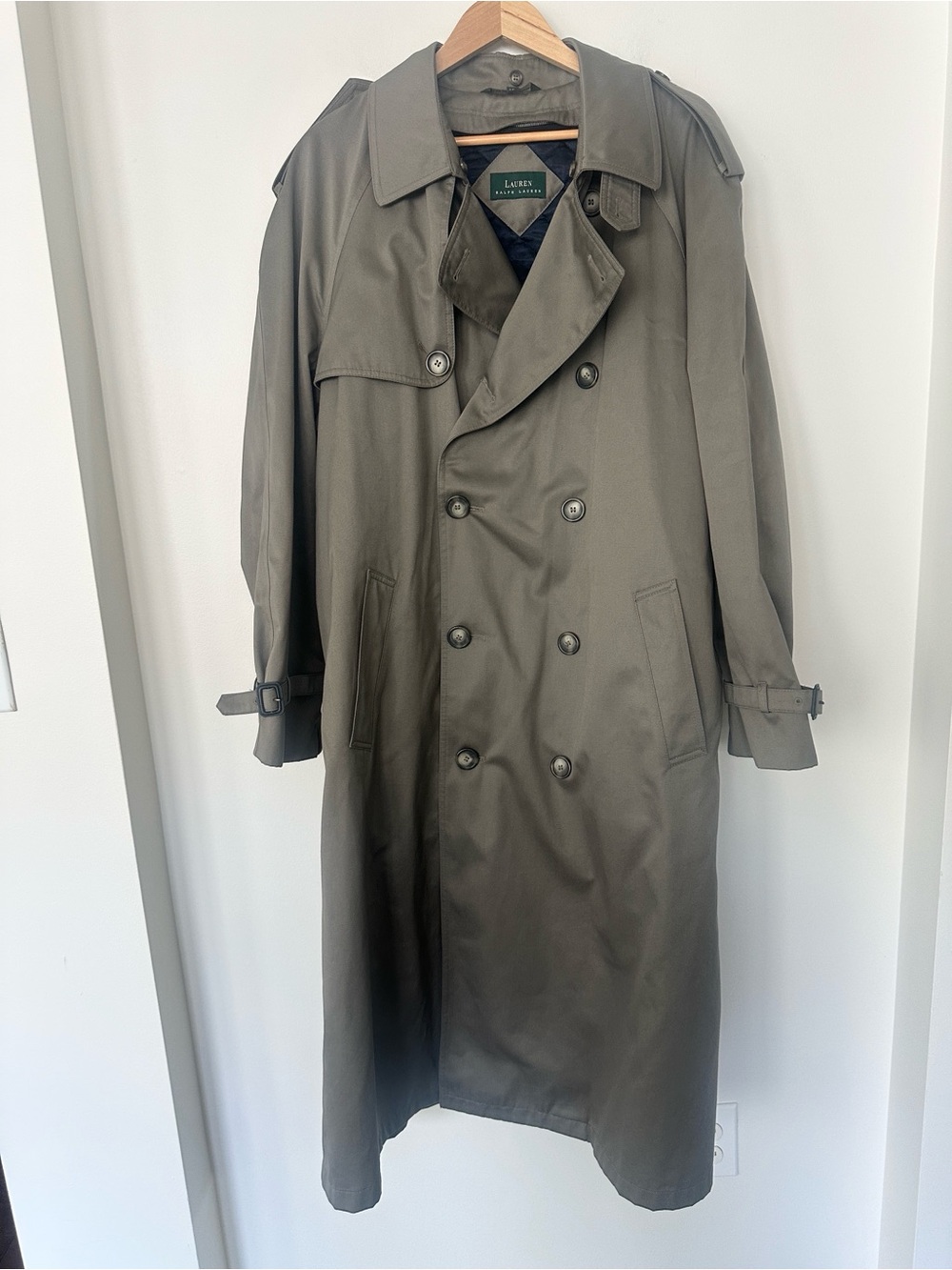 Ralph Lauren Men’s Double Breasted Olive Trench Coat 44L